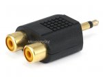 2RCA Jacks to (3.5mm) 1/8" Mono Plug Adapter (Gold) Molded