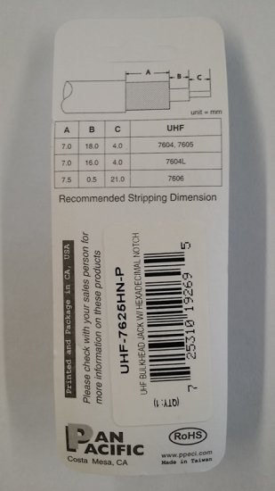 PL-259 Bulkhead Coupler, UHF Jack to UHF Jack (16 Notch)