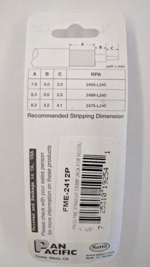 FME Jack 3-Piece Crimp RG-58/U