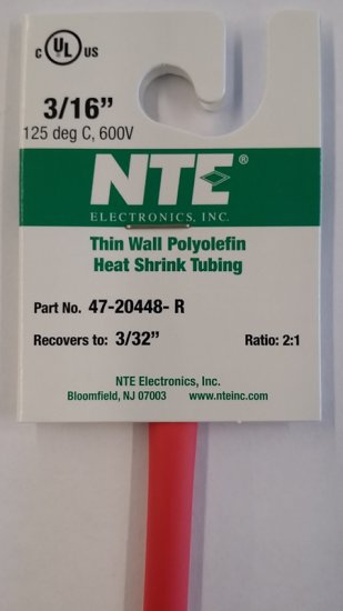 3/16" Red 48" Thin Wall 2:1 Polyolefin Heat Shrink Tubing