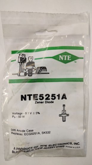 NTE5251A Zener Diode 9.1V 50W, DO-5 Anode Case