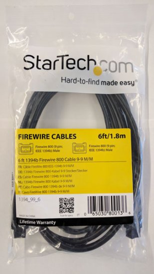 6Ft 1394b 9 Pin to 9 Pin Firewire 800 Cable M/M