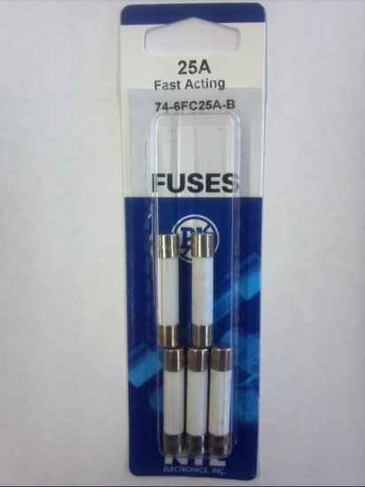 25 Amp (3AB) Ceramic Fuse (5Pk) Fast Acting 6x30mm