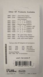 UHF 90° Adapter, UHF Jack to UHF Plug