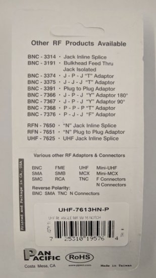 UHF 90° Adapter, UHF Jack to UHF Plug