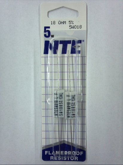 18 Ohm 5W Cerment Power Wirewound Resistor (2Pk) 5% Tolerance