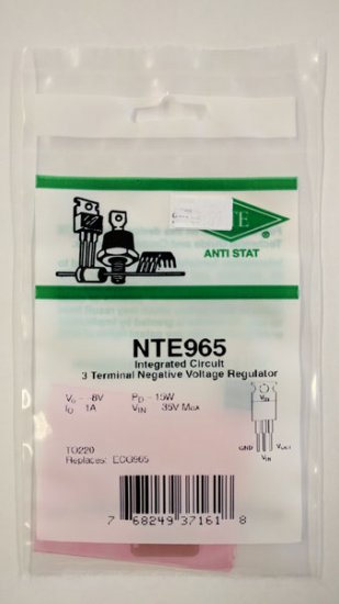 NTE965 IC, Voltage Regulator, Negative, -8V 1A, TO220