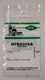 NTE5015A Zener Diode 7.5V 1/2W, DO35