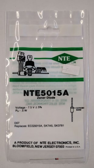 NTE5015A Zener Diode 7.5V 1/2W, DO35