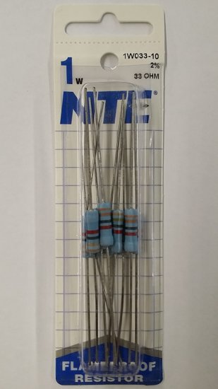 33 Ohm 1 Watt Metal Oxide Film Resistor (10Pk) 2% Tolerance
