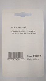 Size M 5.5/2.1mm 90° Coaxial DC Power Plug In-Line 6' Lead 22Awg