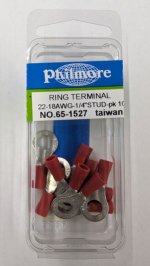 Ring Terminal Insulated 22-18Awg 1/4" Stud (10Pk) Red Vinyl