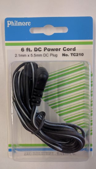 Size M 5.5/2.1mm 90° Coaxial DC Power Plug In-Line 6' Lead 22Awg