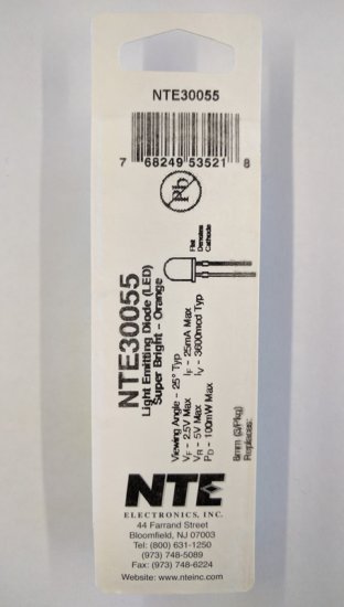 8mm Super Bright Orange LED 3600mcd (3Pk) Clear Lens