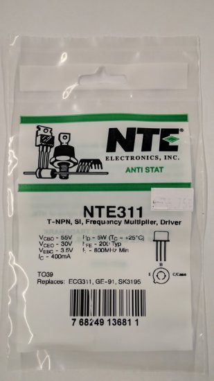 NTE311 T-NPN, Si, Frequency Multiplier, Driver, VHF/UHF