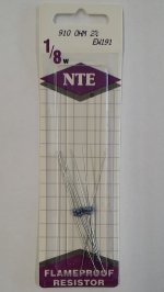 910 Ohm, 1/8W, 2% Metal Film Flameproof Resistor (6Pk)