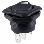 Round Rocker w/3V Red LED SPST On-None-Off 125V 16A