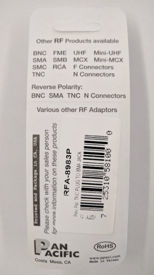 SMA Jack to RP-TNC Plug Adapter