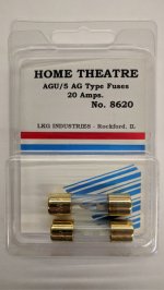 20 Amp 32V Gold (AGU/5AG) Glass Fuse 13/32" x 1-1/2" (2Pk)