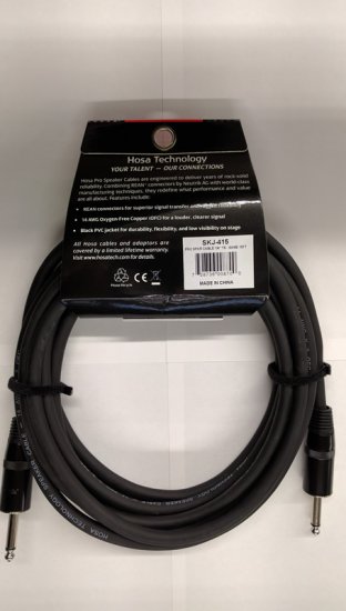 15Ft Pro Speaker Cable REAN 1/4in TS to Same 14Awg
