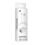 USB Wall Charger 5V 1A with 3Ft USB-A to Lightning Cable - White