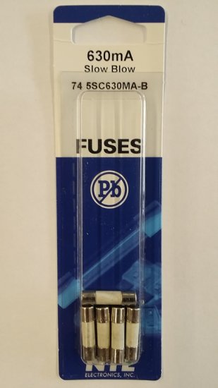 0.63 Amp (630mA) S505 Ceramic Fuse (5Pk) Slow Blow 5x20mm