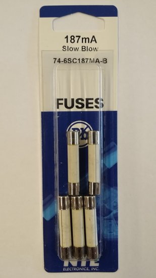 0.187 Amp (187mA) MDA Ceramic Fuse (5Pk) Slow Blow 6x30mm NTE
