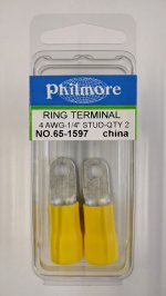 Ring Terminal Insulated 4Awg 1/4" Stud (2Pk) Yellow Vinyl