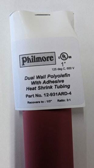1" Red 48" Dual Wall 3:1 Polyolefin Heat Shrink w/Adhesive