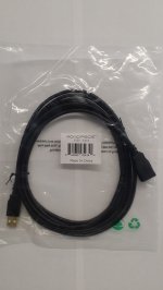 10Ft Black USB 2.0 A Male to A Female Ext. 28/24AWG Cable (Gold)