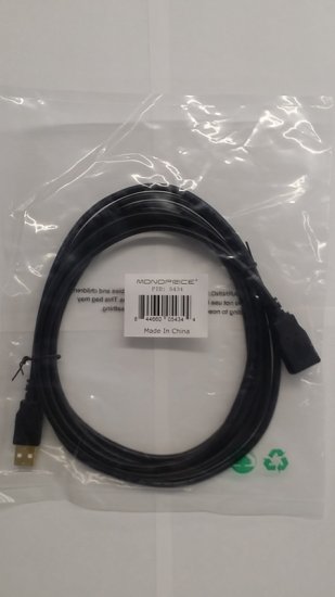 10Ft Black USB 2.0 A Male to A Female Ext. 28/24AWG Cable (Gold)