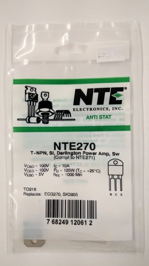 NTE270 T-NPN, Si, Darlington Power Amp (Compl to NTE271)