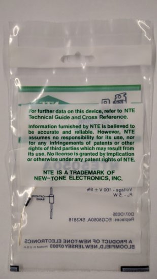 NTE5050A Zener Diode 100.0V 1/2W, DO35