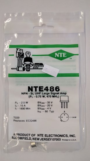 NTE486 T-NPN, Si, UHF Large Signal Amp (Po 0.75W@470MHz)