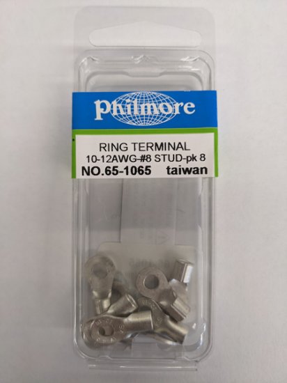 Ring Terminal Non-Insulated 12-10Awg #8 Stud (8Pk)