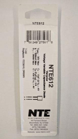 NTE612 Varactor Diode, Tuning Diode, 12pf@4V, 30V, 200mA