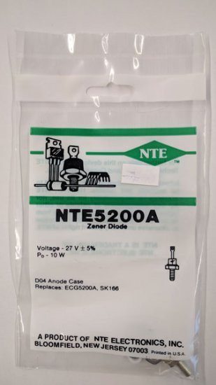 NTE5200A Zener Diode 27.0V 10W, DO-4 Anode Case