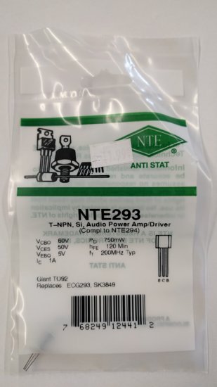 NTE293 T-NPN, Si, Audio Power Amp/Driver (Compl to NTE294)
