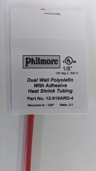 1/8" Red 48" Dual Wall 3:1 Polyolefin Heat Shrink w/Adhesive