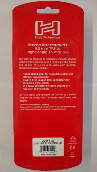 10Ft Stereo Interconnect 3.5mm TRS to 90° 3.5mm TRS