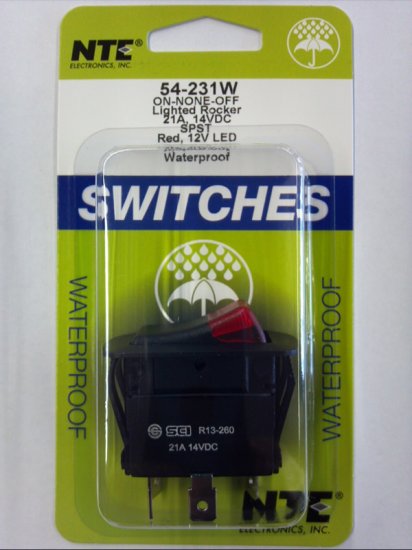 Red 12V LED Lighted Rocker Switch SPST Off-None-On 21A