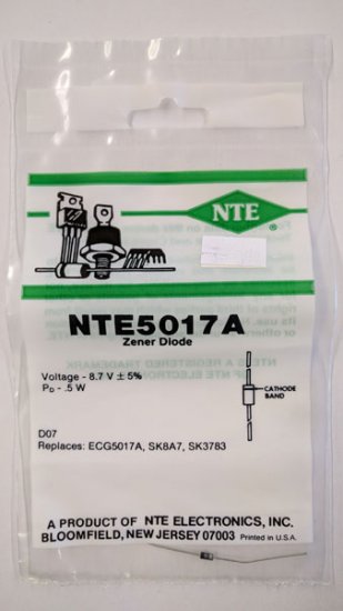 NTE5017A Zener Diode 8.7V 1/2W, DO35