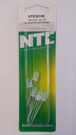 5mm Bi-Color Yellow+Yellow Green LED 40/60mcd (5Pk) DiffusedLens