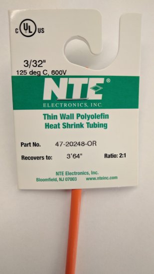3/32" Orange 48" Thin Wall 2:1 Polyolefin Heat Shrink Tubing