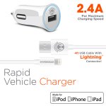 HyperGear 2.4A Rapid Car Charger w/4ft MFi Lightning Cable White