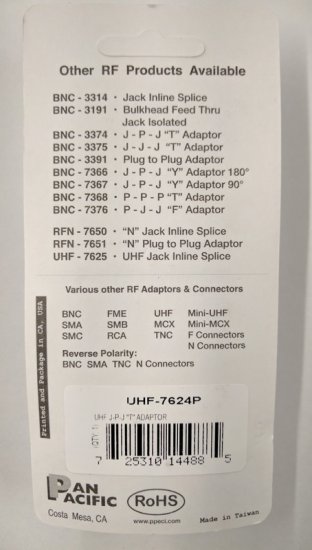 UHF "T" Adapter Jack-Plug-Jack