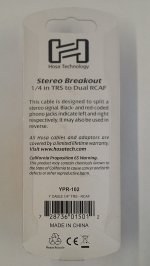 6" Stereo Breakout Cable 1/4 in TRS to Dual RCAF