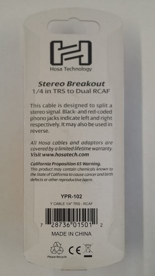 6" Stereo Breakout Cable 1/4 in TRS to Dual RCAF