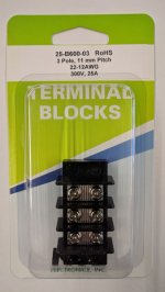 3-Pole 25Amp 300V Dual Row Terminal Block 11mm Pitch