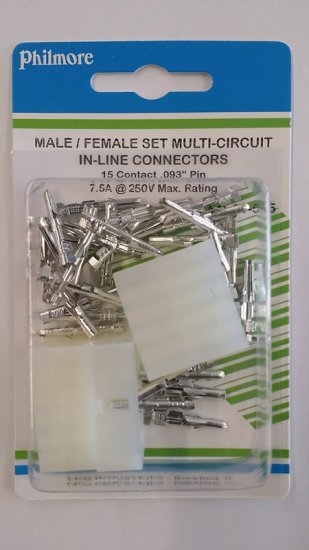 15 Pin Male/Female Pair 0.093" Pins 12A Mated Housings (Molex)